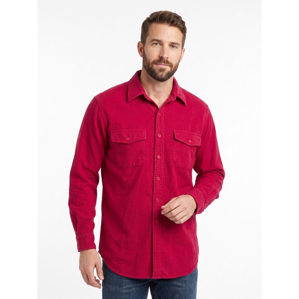 🌲 Vintage L.L. Bean Chamois Flannel Shirt Red 15.5 Long Gorpcore Outdoors